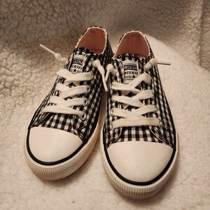 Black and White Plaid Converse Style Shoes